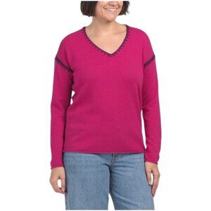 JOHNNY WAS Wool Blend The Whipstitch V Neck Pullover